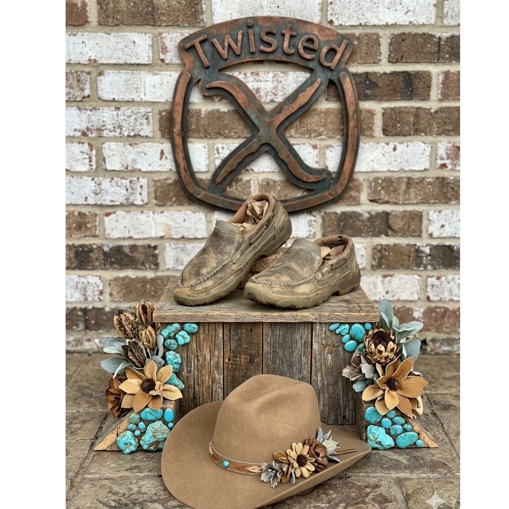 Twisted X 🤎Driving Mocs Distressed Brown Leather Slip On Shoes Western boho 7
